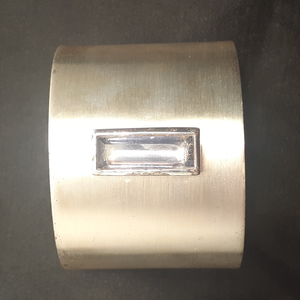 Vtg Silver?Signed MOÑET Cuff Bracelet  Rectangular AMETHYST colored Gemstone.